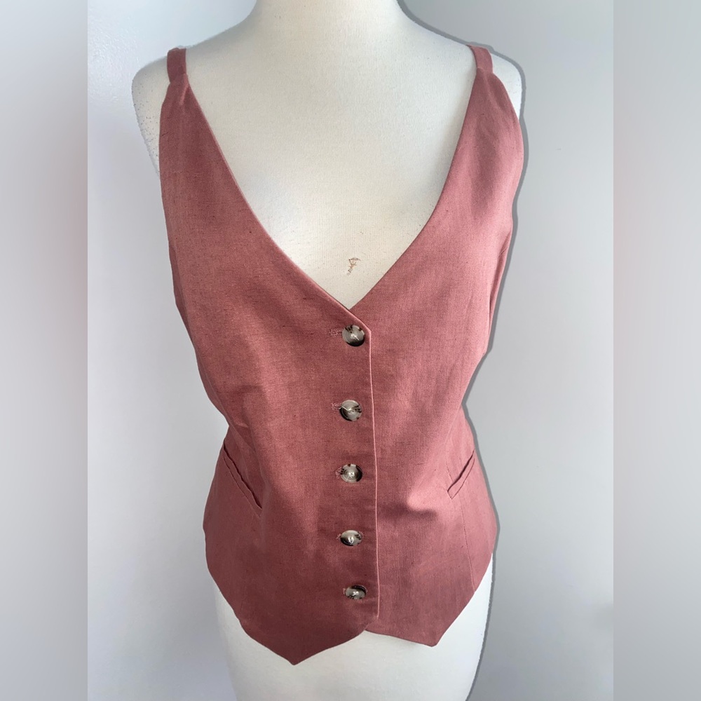ZARA Women's Sleeveless Button-Down Linen/Cotton Blend Vest Top - Size L - NEW - Picture 5 of 6